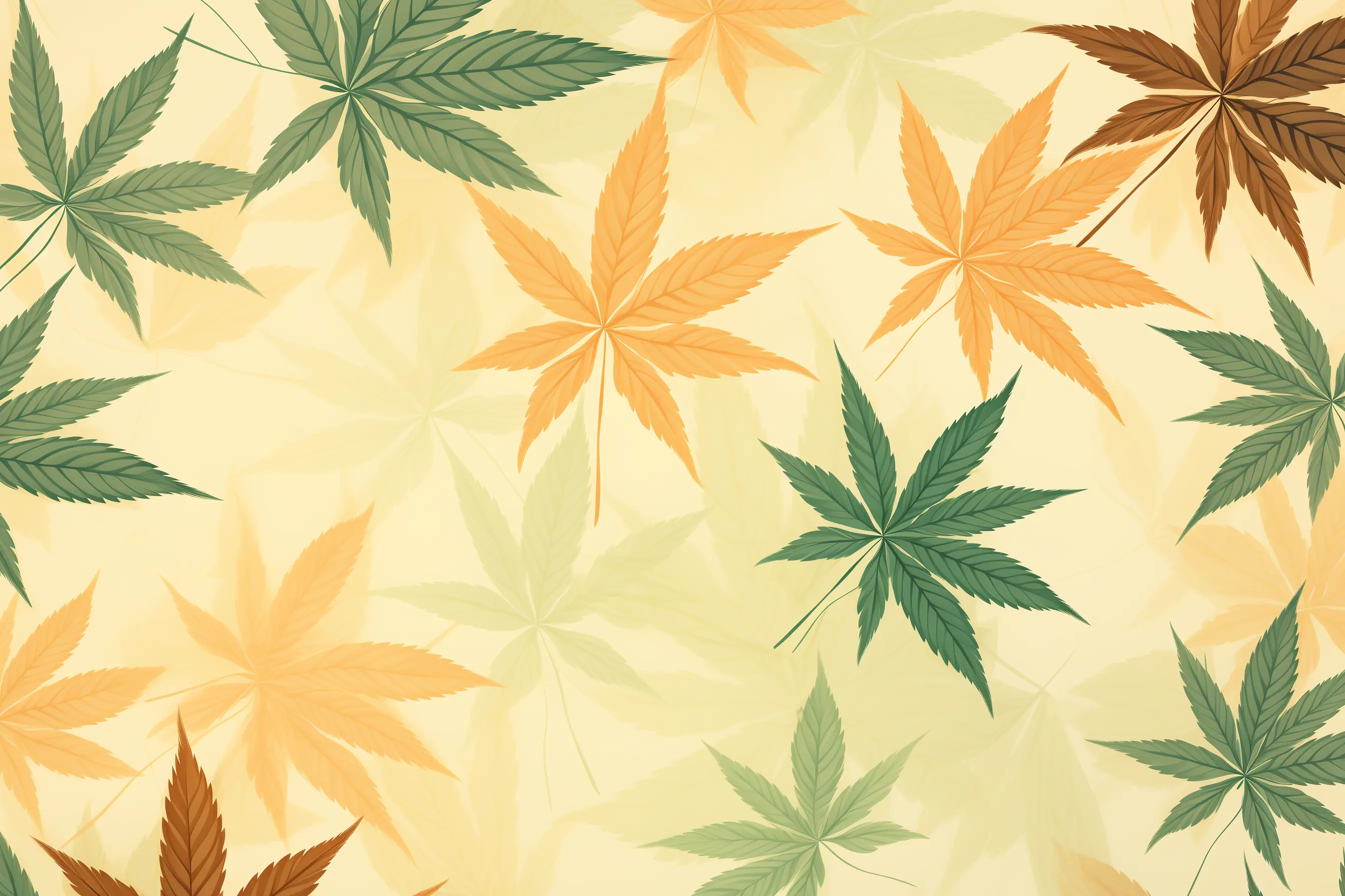 Cannabis Social Club in Osnabrück: Entspannte Stimmung mit pastellfarbenen Cannabisblättern Ein beiger Hintergrund mit einem Design aus Cannabisblättern, das für einen Cannabis Social Club in Osnabrück gemacht wurde.